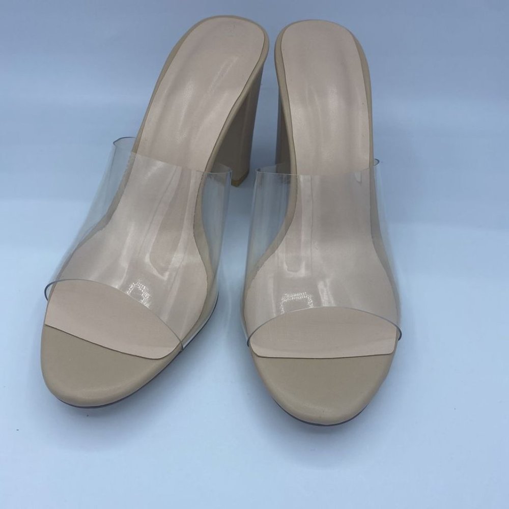 Nude Clear Open Toe Sandals Slip On Chunky High He